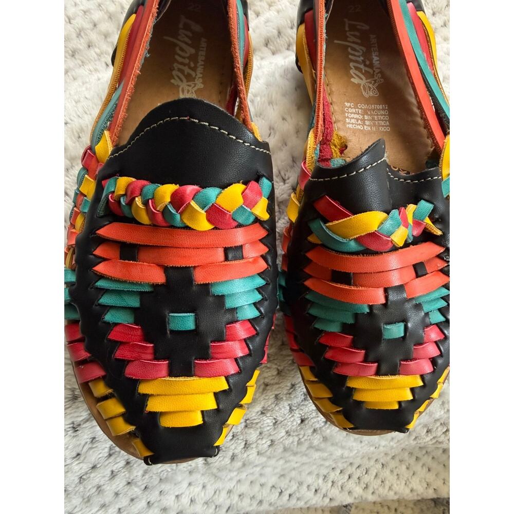 Women's Authentic Mexican Huarache Flats Leather Rainbow Slip On; Size 5 - Picture 6 of 6